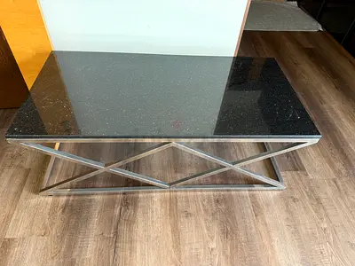 Modern Black Granite Coffee Table with Chrome Base