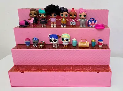 Lot of LOL Surprise Dolls + Pets with Pink Display Case