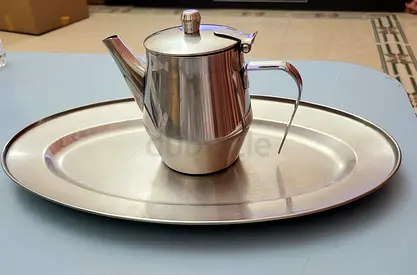 Stainless Steel Teapot with Large Serving Tray - Used