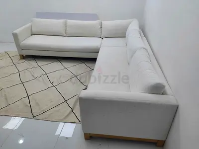 Expensive quality crate and barrel beige color corner sofa