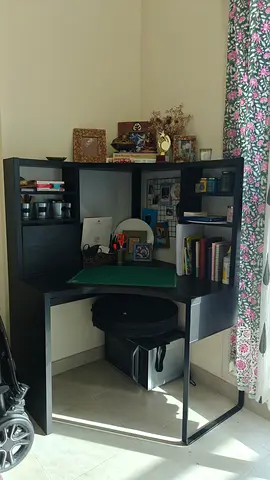Compact L-shaped Corner Study Table with Shelves - Black