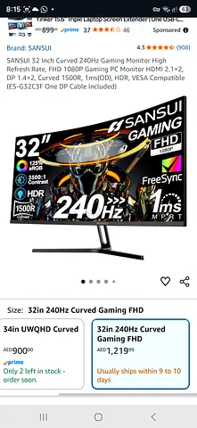 32-inch Curved 240Hz Gaming Monitor (FHD, 1ms)