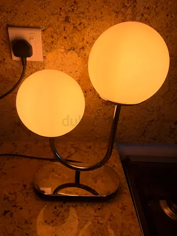 Modern Double Globe Table Lamp - White Glass Shades, Chrome Base