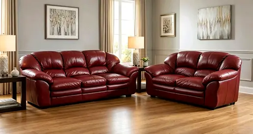 Genuine Leather Sofa Set - 3-Seater and 2-Seater in Burgundy