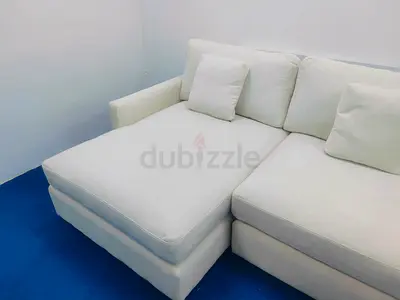 Expensive quality crate and barrel lounge Deep white color lshape sofa