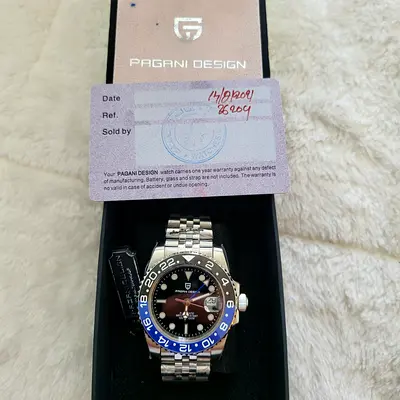Pagani Design Mens Automatic GMT Watch with Blue-Black Bezel