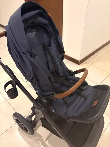 KINDERKRAFT Navy Blue Baby Stroller with Brown Leather Handle