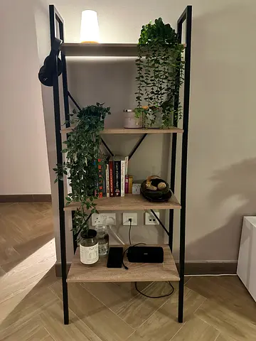 4-tier Ladder bookcase Shelf Unit - Light Wood  Black Metal