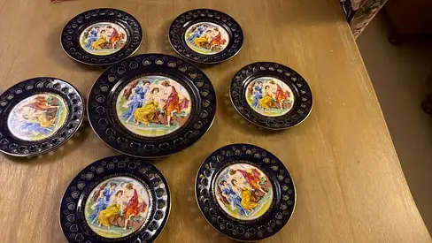 Vintage decorative collector plates set (6) with classical scenes made in Italy