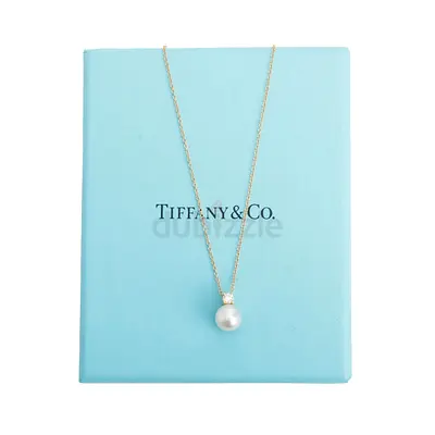 Tiffany  Co 18k Yellow Gold Diamond Signature Pearl Pendant Necklace
