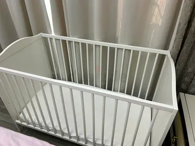 White Wooden Baby Crib - Good Condition