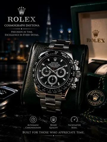 Rolex Daytona style mens stainless steel chronograph watch