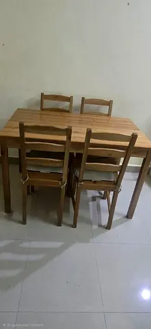 Solid Wood Dining Table with 4 Chairs - Compact Set