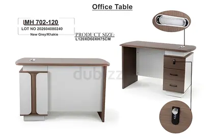 Office Desk with 3-Drawer Pedestal and Lock - New Grey/Khaki (L120xD60xH75cm)