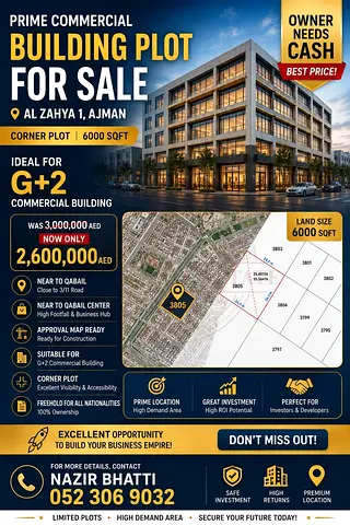 Prime Commercial Building Plot for Sale in Al Zahya 1, Ajman | Near Sheikh Mohammed Bin Zayed Road