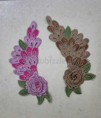 Pair of Embroidered Floral Patches for Clothing