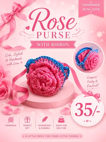 Handmade crochet rose small bag
