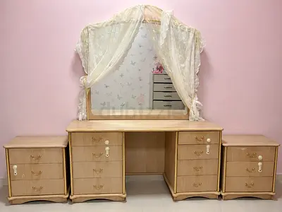 Charming Vintage Dresser with Mirror and side tables and chair
