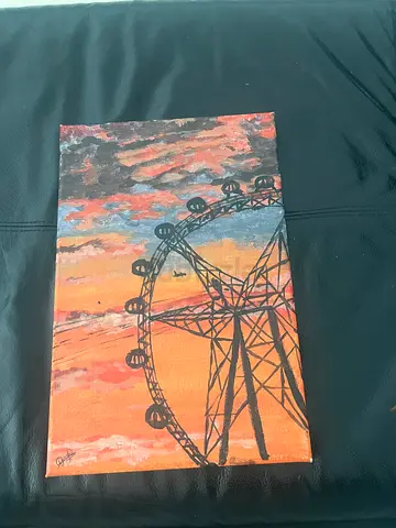 Hand-painted Ferris Wheel Sunset Canvas Painting