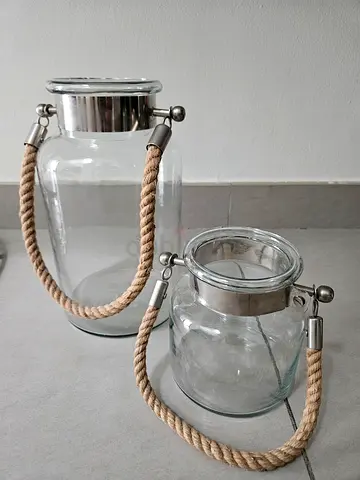 Set of 2 Glass Lantern Jars with Rope Handles - Pottery Barn Home