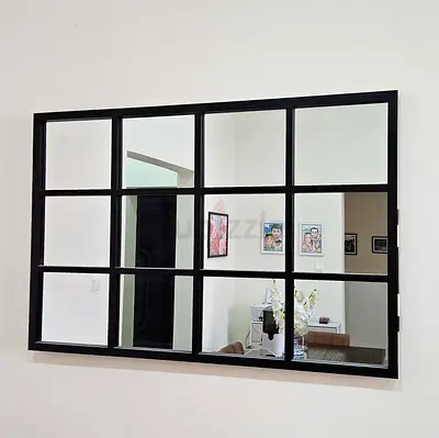 Hakan Wall Mirror – Black Window-Pane Style, 80x120cm