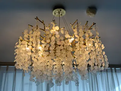Large decorative crystal leaf chandelier, statement ceiling light