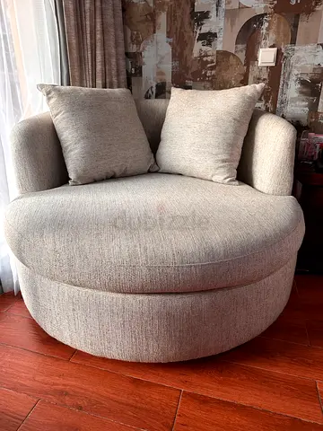 Round Swivel Accent Chair with Cushions - Light Beige