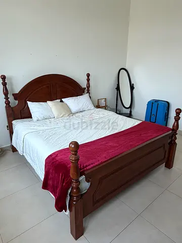 Solid Wood Queen Bed Frame with Headboard and Footboard + Mattress