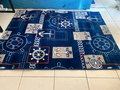 Nautical Theme Childrens Rug with Anchor and Helm Pattern