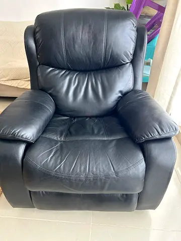 Black Leather Recliner Armchair - Comfortable Single Sofa