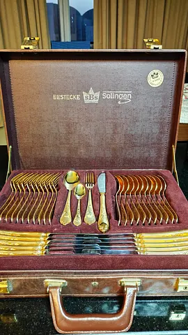 Vintage 1980s Bestecke Solingen 24k Gold Cutlery Set (36 Pcs, Unused in Briefcase)