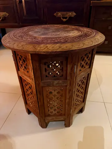 Hand Carved Vintage Boho Folding Side Table