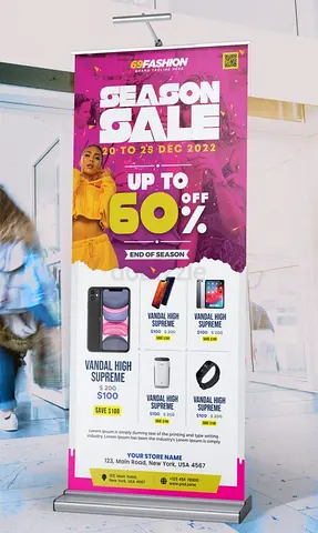 Retail Roll-Up Pull-Up Banner - Season Sale Display (Good Used Condition)