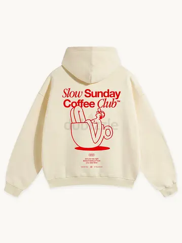 Slow Sunday Coffee Club Cream Graphic Hoodie, Unisex