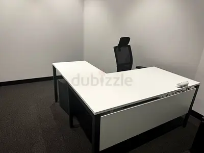 L-shaped white office desk