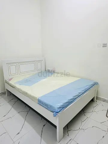 White Queen Bed Frame with Mattress, side table and 2 door wardrobe- Good Condition