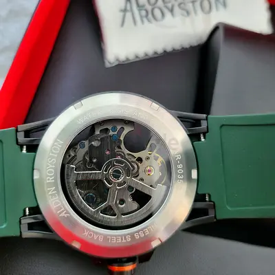Alden Royston Automatic Mens Watch with Visible Movement (Green Strap)