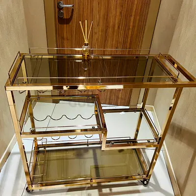 Gold metal and glass bar trolley/serving cart - like new