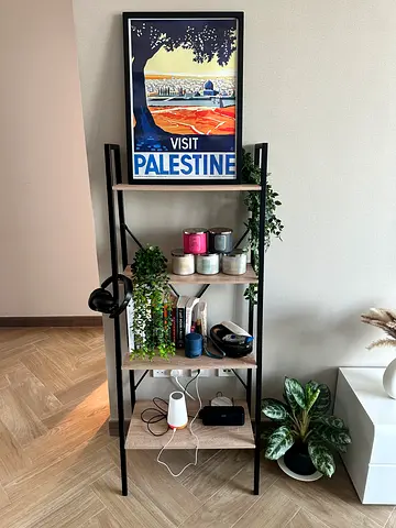 4-tier Ladder bookcase Shelf Unit - Light Wood Black Metal