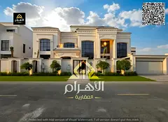A villa with a palace design, two floors, a rooftop, an elevator, and a large swimming pool. The pri