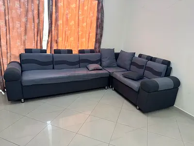 L-shaped Grey Fabric Sofa - Comfortable Corner Couch