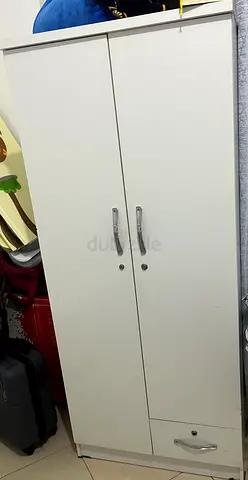 Urgent White 2-Door Wardrobe with Drawer - Good Condition