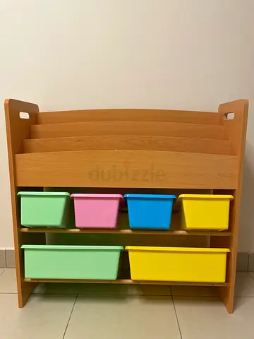 Wooden Kids Storage Organizer with Colorful Plastic Bins