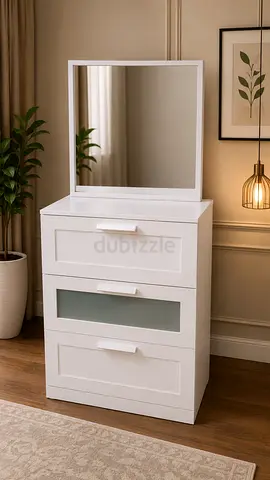 Modern White 3-Drawer Dresser with Mirror