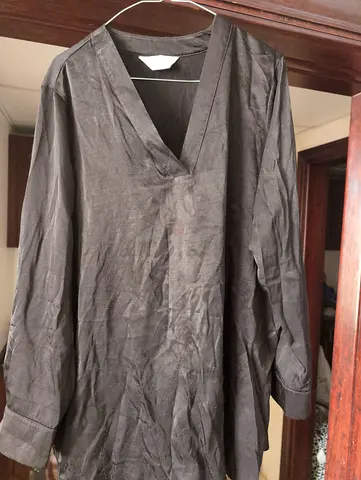 Black long-sleeve V-neck blouse - lightweight, size medium