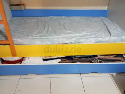 Colorful Childrens Bunk Bed with Storage Shelves with mattresses. Whatsapp