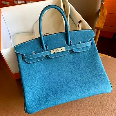 Hermes Birkin 35 Retourne in Blue Jean Clemence Leather