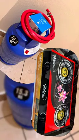 Portable LPG Adnoc Gas Cylinder with Double Burner Gas Stove and Hose (15.3 kg cylinder)