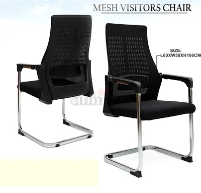 Pair of Black Mesh Visitor Chairs with Chrome Cantilever Frames