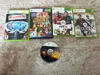 Xbox 360 game lot: Shaun White, Kinect Adventures, FIFA 12 FIFA 14 + Halo disc